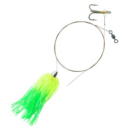 C&H Lures, King Buster Kingfish Pro-Rig, 1/8 oz Head, Chartreuse/Green Firetail Skirt, Two #4 4X Treble Hooks, Swivel, Stainless Steel Single Strand Leader Wire, 3 ft