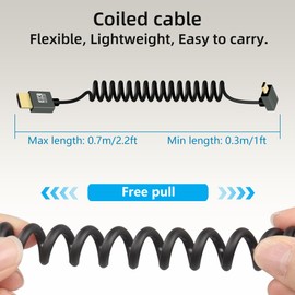 RIIEYOCA 90 Degree 8K Short Micro HDMI to HDMI Coiled Cable,Up Angle Micro HDMI Male to HDMI Male Cable,48Gbps High Speed HDMI 2.0 Support 4K@60Hz,Compatible with Cameras,Monitors (2.3FT/0.7M)