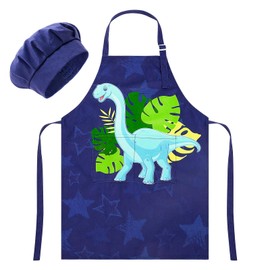 MHJY Kids Apron and Chef Hat for Boys Dinosaur Child Aprons with Pockets, Child Apron for Cooking Baking Painting 3-12 Years
