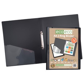eco-eco A4 95% Recycled Presentation 22mm Spine 2 Ring Binder Black, eco086