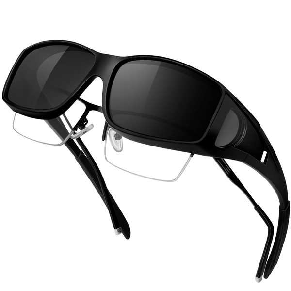 KANASTAL Over Sunglasses, Can Be Hanged Over Glasses, Polarized UV400 UV Protection, For Driving, Fishing, Sports, Men's, Women's, A1: Black