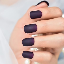 Matte Dark Purple Press On Nails False Nail Art Tips Full Cover Reusbale Salons Home Short Round Fake Fingernails Design Nails For Daily Office Shopping Working