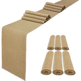Wlirantim 6 Pack 12 x 120 Inch Burlap Table Runners, Natural Rustic Jute Runner Bulk for Western Wedding Decorations,Farmhouse Style Party,Thanksgiving,Kitchen Coffee Decor Cover Yellow