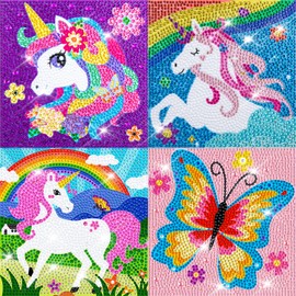 Diamond Art Kits for Kids Crafts for Girls Ages 6-8-10-12 Easy to DIY Creative Diamond Art Sticker Craft by Numbers Kits for Kids and Adult Beginners (4 Pack Lovely)