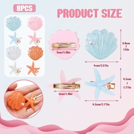 8 Stück Haarspangen Mädchen - Teiliges Set Mit Seestern- Und Muschel-Haarspangen - Prinzessinnen-Glitzer-Haarspangen Für Strand-Kopfbedeckung Und Styling, Haarspangen Für Feine Und Lange