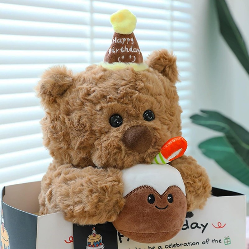 GDFJBG Teddy Plüschtier,Teddy mit Kuchen und Hat, 30cm Nette Plüsch