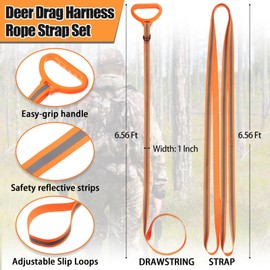Vincreem Deer Drag and Harness Hunting Gear with Wider High-Strength Handle, with 12 Pairs Deer Gutting Gloves, Field Dressing Gloves Include Long and Short Gut Glove Combo Pack, Black/Orange