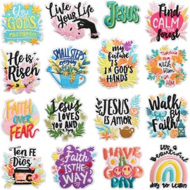 16Pcs Positive Affirmations Iron on Patches，Motivational Phrases Embroidered Sew on Applique for Bags Clothes Jackets（B）