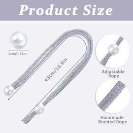 oruola 8pcs Tie Backs for Curtains,Adjustable Grey Rope Curtain Tie Backs with Pearl Curtain Rope Buckle Cord Holders,Simple Style Decorative Curtain Tiebacks for Home Hotel Office Window Drapery