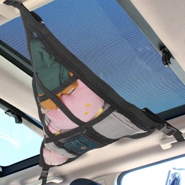Kaskawise 31.5"x21.6" Car Ceiling Cargo Net – Double-Layer Roof Storage Organizer for 3-Handle & 4-Handle Vehicles, Perfect for Road Trips & Car Camping