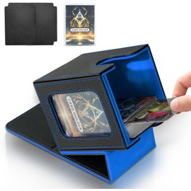 Jamiukro Card Deck Box for MTG Commander, TCG Card Box, PU Leather Magnetic Trading Card Storage Box, Holds 100 Double Sleeve Cards, Black & Blue