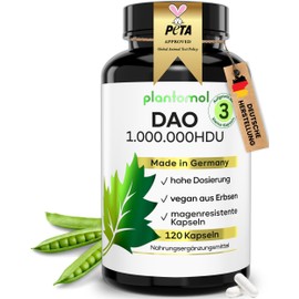 120 DAO capsules - 1,000,000 HDU per day - perfect dosage with 333,333 HDU/capsule (1 to 3 capsules/day) - DAO vegan - DAO enzyme from peas