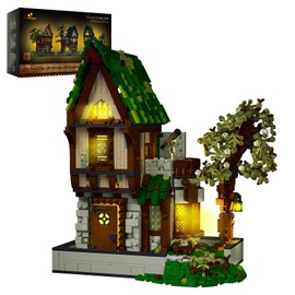 JMBricklayer Medieval House Building Sets for Adults, Medieval Tavern Architecture Toys Castle Set with LED Light, Vintage Collectible or Home Office Display, Ideas Gift for Girls Boys Women 30124