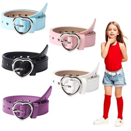 OZIO 5 Pcs Girls Belt Cute Heart Shape With Metal Buckle Kids PU Leather Waist Belt Elastic Stretch Adjustable Waist Belt for Girls Dress Pants Jeans