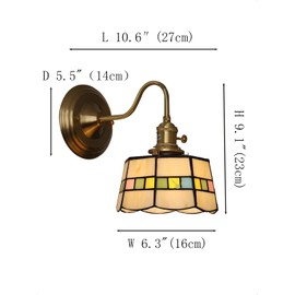 Vintage Wall Mount Lamp Stained Glass Wall Sconce Retro Tiffany Stained Bedside Wall Light Brass Mounted Wall Lights Fixture 3 Colors Dimmable for Farmhouse Living Room Bedroom Restaurant