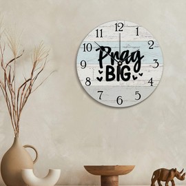 godblessign Clock Pray Big Round Decorative Clocks Battery Operated Bible Verse 10 Inch Silent Non-Ticking Farmhouse Wall Decor for Bedroom Living Room