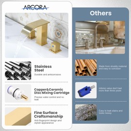 Waterfall Bathroom Faucet Black and Gold: ARCORA Bathroom Faucet 3 Hole, 8 Inch Widespread Bathroom Faucet with Pop Up Drain and Hose