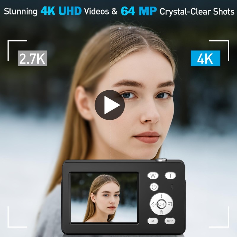 Teoryieer Digital Camera 4K 64MP Compact Camera Digital with 32GB