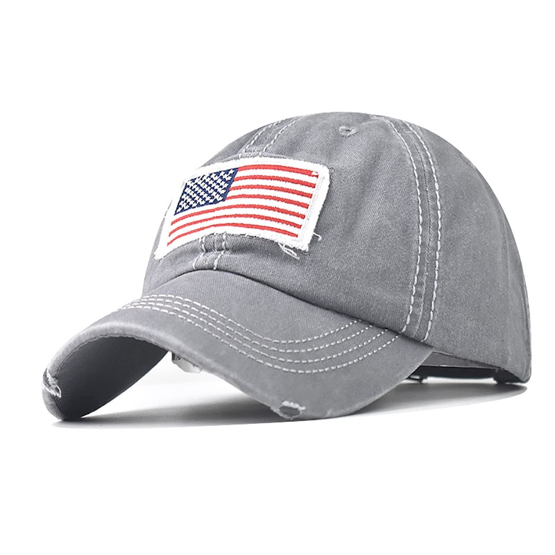 INOGIH Women American Flag Ponytail Hat Embroidery Washed-Cotton Messy Bun