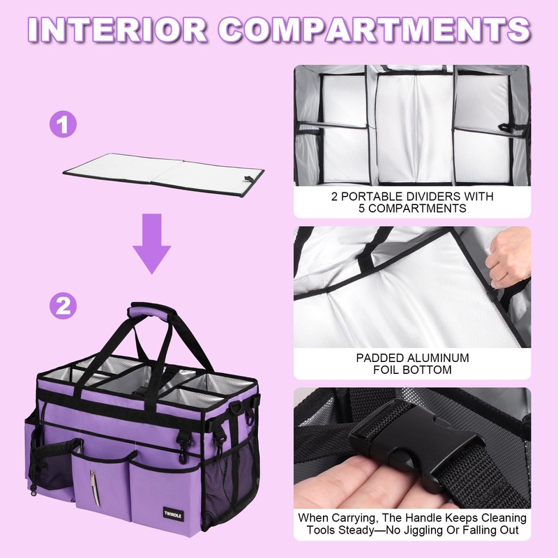 TWINDLE Extra-Large Cleaning Caddy Bag With Detachable Divider,Cleaning Caddy For