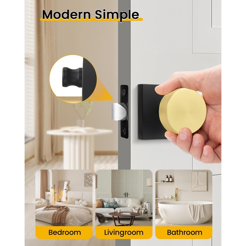Goldenwarm 2 Pack Black Gold Interior Door Knobs, Privacy Door