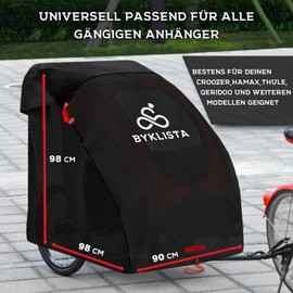 BYKLISTA Premium Cover Bicycle Trailer Waterproof & Stormproof Universal for One and Two Seater UV & Rain Protection Made of Tear-Resistant Oxford Fabric Folding Garage Bicycle Trailer Including