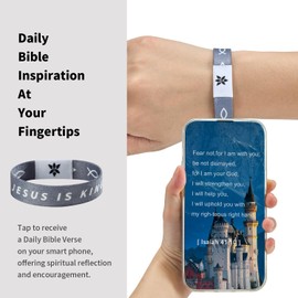 Apsvo Daily Bible Verse Bracelet Christian Bracelets for Men Women Scripture Tap Phone Bible Christian Religious Catholic Christmas Gift Jewelry (JESUS KING)