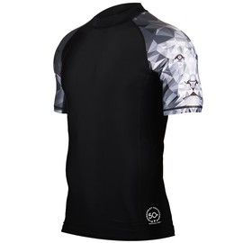 HUGE SPORTS Men's Splice Sun Protection Rash Guard Short Sleeves(Lion,L)