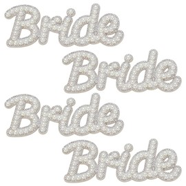 FINGERINSPIRE 4 Pcs Pearl Bride Patch 2x5.7inch Self Adhesive Letters Applique Patch English Letter Bride Patches White Pearl Beaded English Alphabet Applique for Wedding Dress, Cloth Decoration
