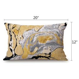 Black Gold Golden and Silver Marble Ink Abstract Painting Cotton Linen Decorative Throw Pillow Case Cushion Cover Pillowcase for Couch Sofa Bed,12 X 20 Inches