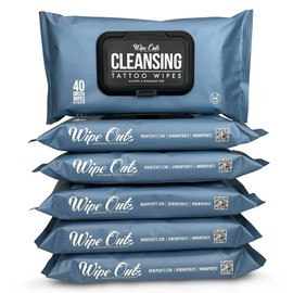 Wipe Outz Cleansing Tattoo Wipes for During Tattooing & Tattoo After Care, All in One Tattoo Cleaning Wipes to Clean Skin, Alcohol Free Tattoo Green Soap Wipes for Tattooing, 240-Count (6 Pack)