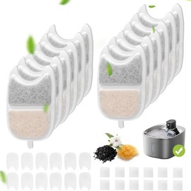 Cat Fountain Filter 12 Set, 12 Pieces Filter Cat Fountain and 24 Pieces Foam Filter Replacement Filter with Resin and Activated Carbon with for 4L Cat Fountain Wireless with Motion Sensor