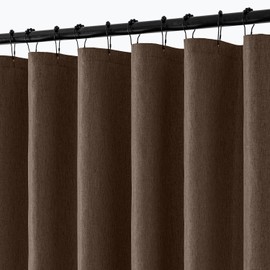 ANRODUO Linen Shower Curtain, Fabric Shower Curtain with 12 Metal Hooks, Waterproof Heavy Duty Polyester, Button Hole Design, Machine Washable for Bathroom Hotel Bathtub, W72xL72, Brown