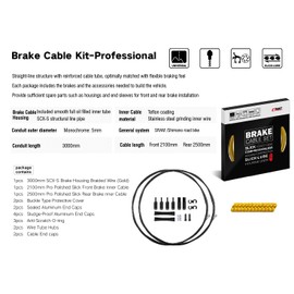 Chooee Bike Brake Cable Kit For Road Bike,Bicycle Brake Cable Housing Coated Braided & Teflon Inner line For Road Bicycle, Gold