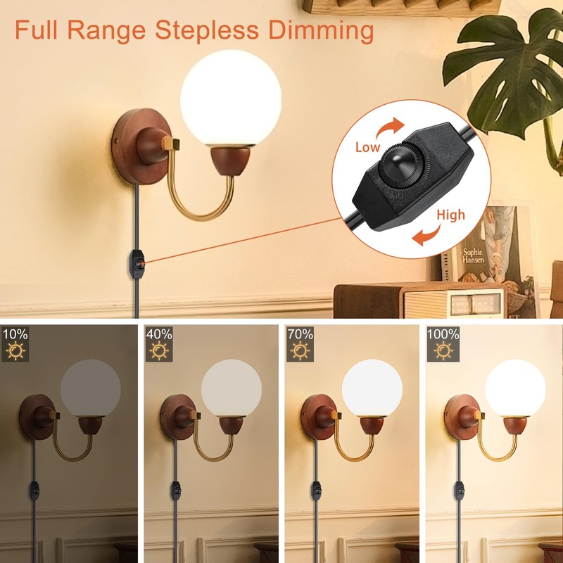 Extension Cord with Dimmer Switch, 6FT/1.8m Lamp Dimmer, 2 Prong