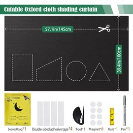 LYLIDIA Window Blackout Fabric 100 x 145 cm Magnetic Black Anti-UV Travel Skylight Blackout Window Darkening Sun Protection Indoor for Bedroom, Children's Room, Van