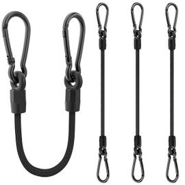 Bungee Cords, Upgrade 12 inch Bungee Cords with Carabiner Hooks Outdoor, Heavy Duty Black High Strength Short Strong Elastic Bungee Cord Rope with Clips On Both Ends for Camping, Bike, 4 Pack