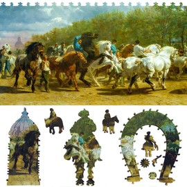 FoxSmartBox Wooden Jigsaw Puzzle for Adults by FoxSmartBox - 325 Pieces - The Horse Fair