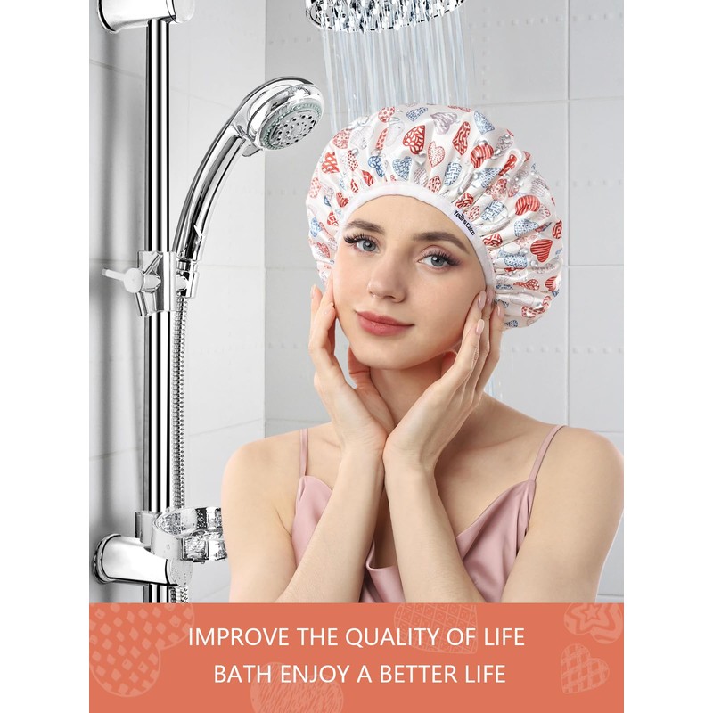 Years calm Terry Lined Shower Cap, Triple Layer Heart Motifs,Waterproof