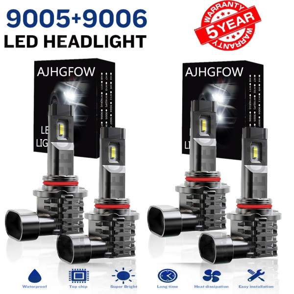 AJHGFOW 4x 9005 9006 Combo LED Headlight High Low Beam