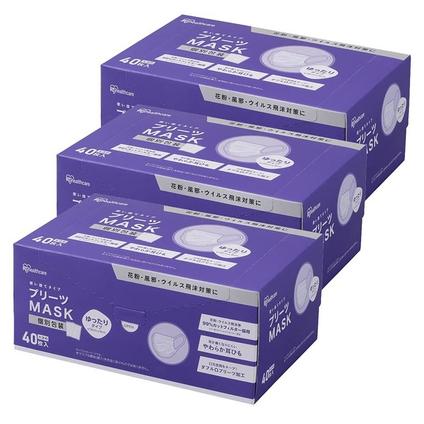 Iris Ohyama Pleated Mask, 40 ct. x 3 Box Set,
