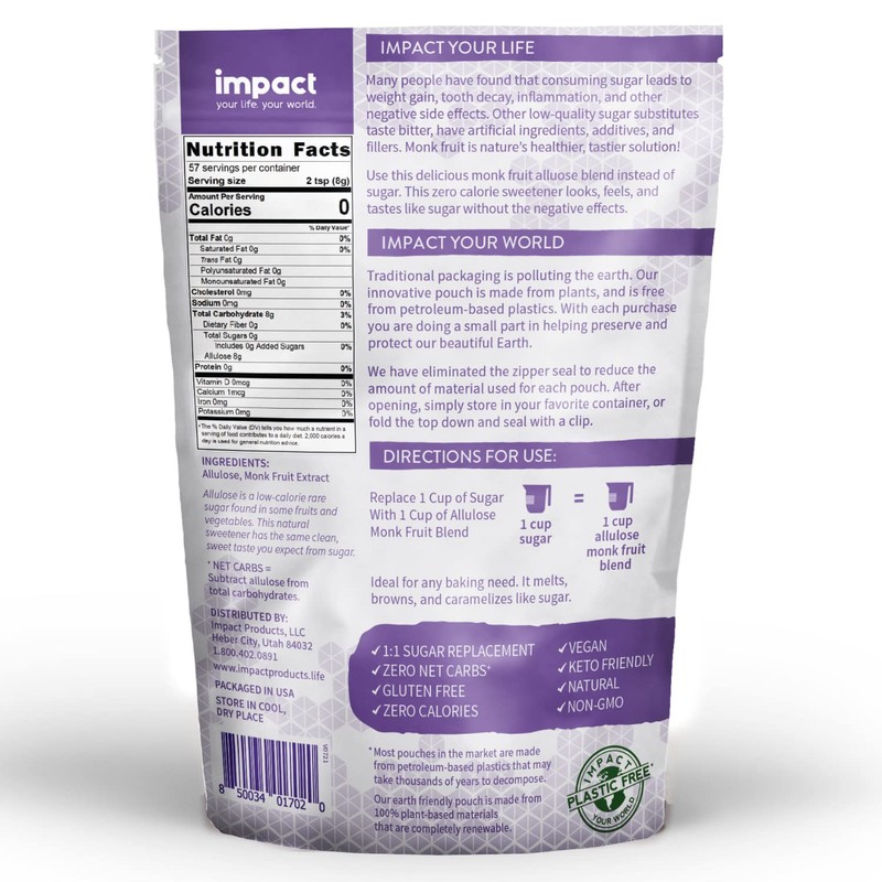Monk Fruit Allulose Sweetener, Zero Calorie Blend, Keto Friendly Sugar