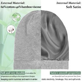 FADACHY Bonnet for Sleeping, Double - Layered Hair Bonnet Soft Satin Hair Wrap with High Elasticity Turban for Hair Care, Light Grey Chemo Headwear for Women & Men