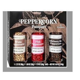 Peppercorn Passport 3 Grinders White Peppercorn Pink Peppercorns Tellicherry Black Peppercorns 4.94 oz
