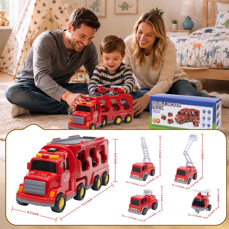 5 in 1 Construction Truck Toys for Toddlers 3-5, Carrier