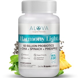 Alova | Probioticos 60 Billones Veganos, 10 Cepas, Inulina de Agave + Superfoods, Sin Azúcar, Gluten Free, Harmony Light, 60 Cápsulas