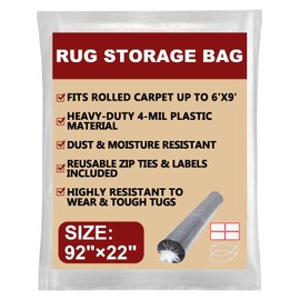 Carpet Storage Bag,Plastic Rug Storage Bag with Zip Tie,Rug Bags for Moving, Packing, Shipping,4 Mil Heavy Duty Fits Rolled Carpet up to 6'x9'(Rugs up to 6'x9', Large)