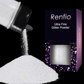 Renfio Ultra Fine Glitter Powder Metallic Resin Glitter 2.11 Oz (60g) PET Flakes Crafts Sequins 1/128" 0.008" 0.2mm Epoxy Chips Flakes for Tumblers Slime Christmas Decoration - Pearl White