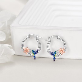 Hummingbird Earrings Sterling Silver Blue Hummingbird Hoop Earrings Animal Flower Hummingbird Jewellery Birthday Gifts for Women Wife Friends