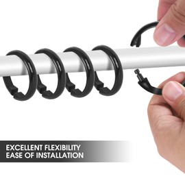 calfken 12Pcs Shower Curtain Rings,Shower Curtain Hooks with Unbreakable Plastic,O-Shaped Shower Hooks for Shower Curtain Rod(Black)